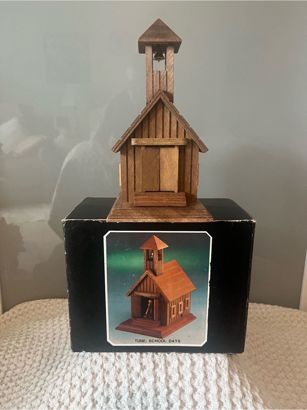Handcrafted Wooden Schoolhouse Figurine music box 399